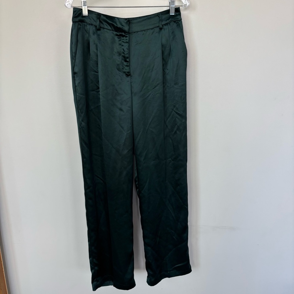 House of Harlow‎ High Rise Green Satin Look Straight leg Pants Size 6